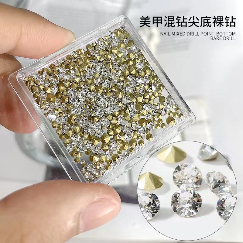 水晶尖底钻大小号堆钻指甲装饰品