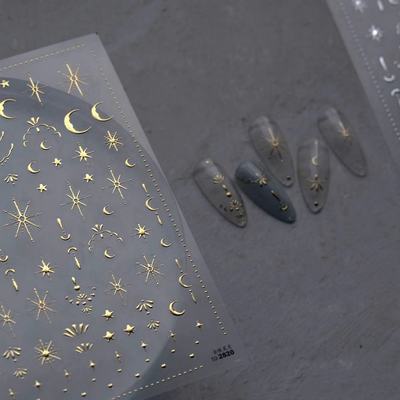 烫金金属星月复古图腾美甲贴纸