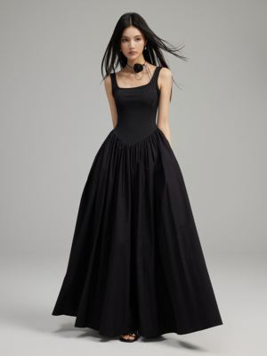 GVCJ高个子加长版黑色白色小众高级气质简单大方夏季吊带连衣裙