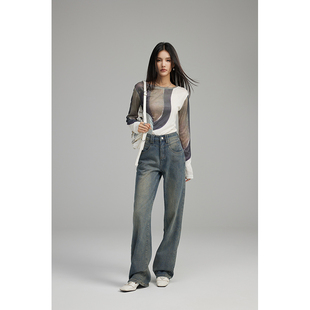 GVCJ高个子加长裤子星空纹蓝色休闲高腰阔腿软牛仔裤新款拖地裤