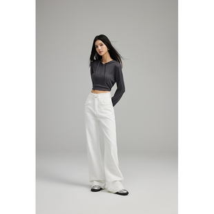 GVCJ高个子加长裤子白色毛边高腰阔腿牛仔裤新款慵懒松弛感拖地裤