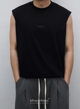 miracleweed双面60支丝光桑蚕丝凉爽感PEACE小领口夏季宽松棉背心