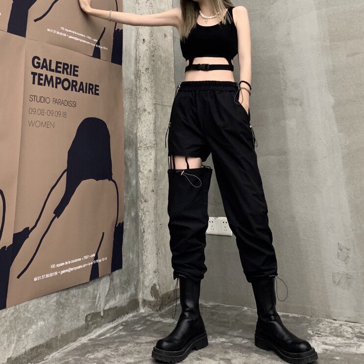 镂空裤子女宽松显瘦休闲工装裤女