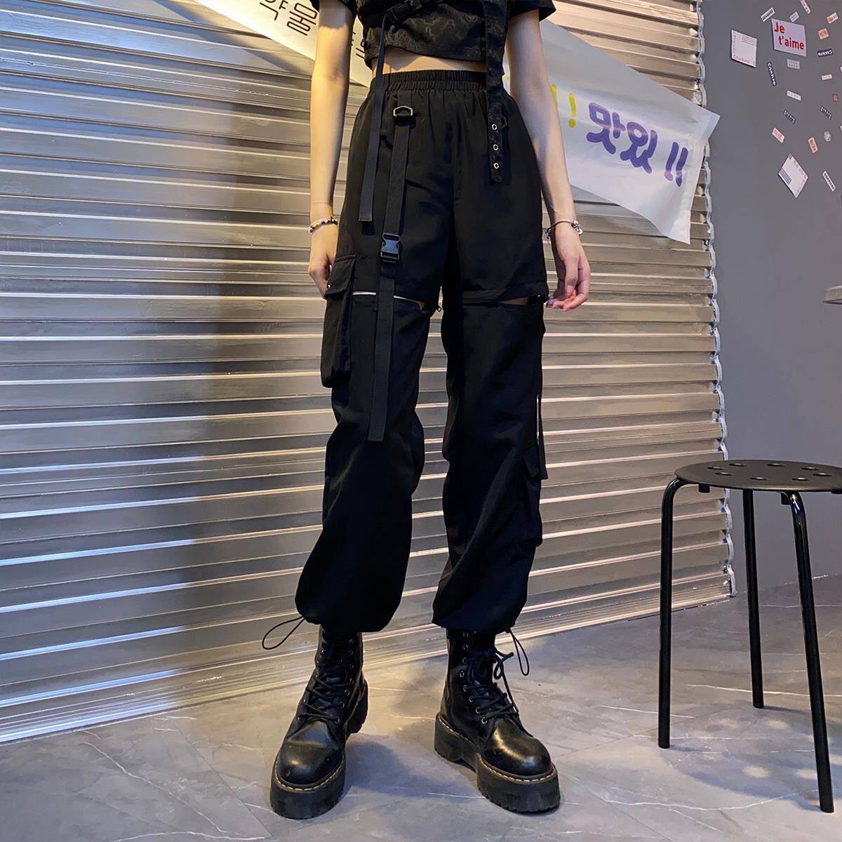 韩版学生宽松显瘦可拆卸直筒束脚