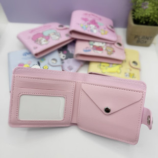 创意卡通PU短款对折皮夹 KT库鲁米带硬币格钱包卡包皮夹纽扣钱包