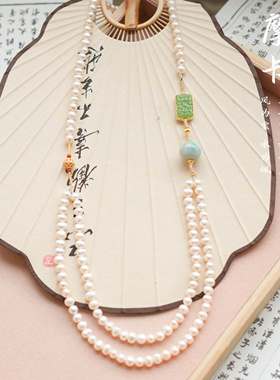 高档大气复古典雅国风大自然气质饰品富贵感天然淡水珍珠项链女款