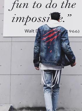 Suamoment SUA抓痕羊羔绒复古厚牛仔夹克男国潮男女情侣休闲外套