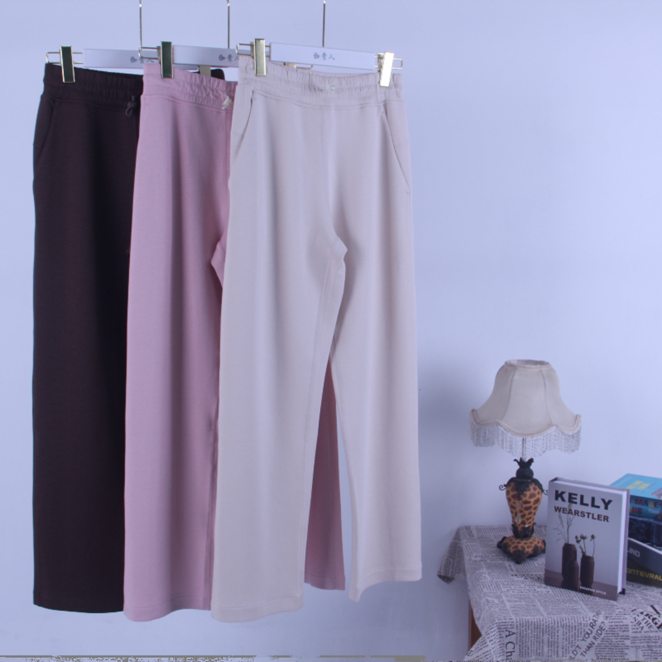 LU+休闲砂洗空气层显瘦显腿直阔腿窄版垂坠直筒长裤女25春新款