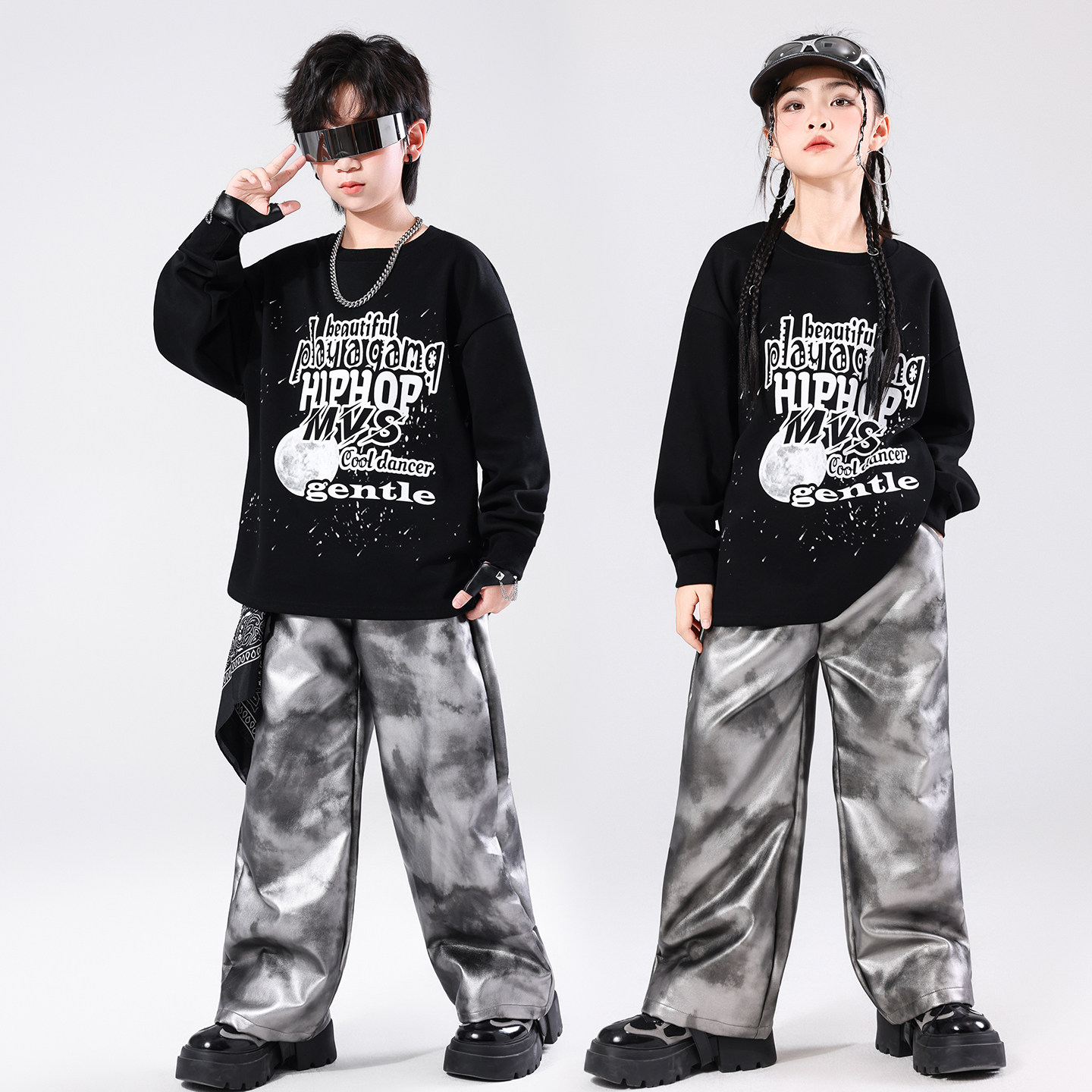 儿童街舞演出服少儿架子鼓酷炫皮儿童演出服
