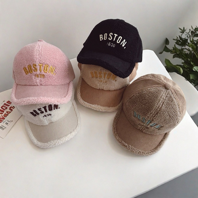 儿童帽子秋冬款男童鸭舌帽女宝宝棒球帽冬季保暖加绒羊羔毛韩版潮