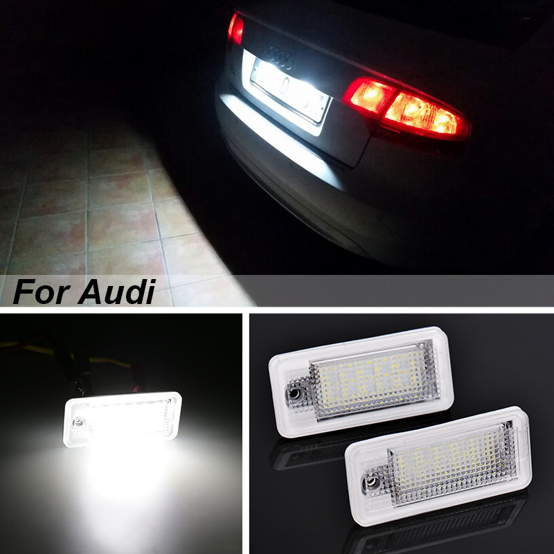奥迪/AUDI专车专用LED牌照灯车牌灯总成，做工精良，无需改装任何东西，也无需加工，专车设计,完全原装位安装。安装不会报警，汽车通电时电脑检测不会有任何故障闪烁情况，不需要改行车电脑模式，即安装即使用！