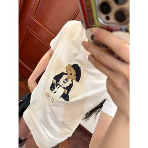 MCHIC | 英伦巅锋R26春紫标小熊重工刺绣长绒棉正肩短袖T恤