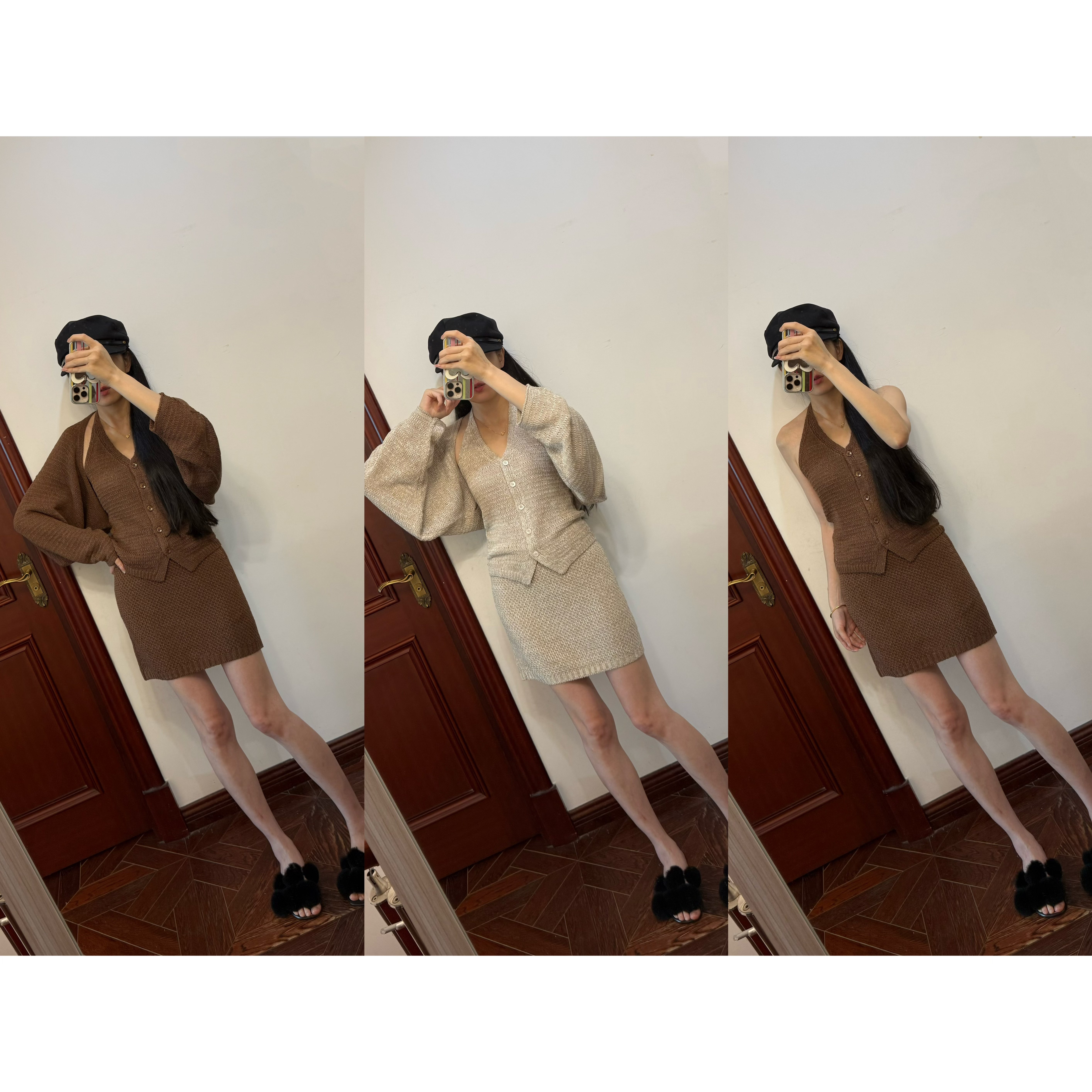 MCHIC | 秒自留！谁穿谁美~亚麻肌理感罩衫+吊带+半裙三件套女
