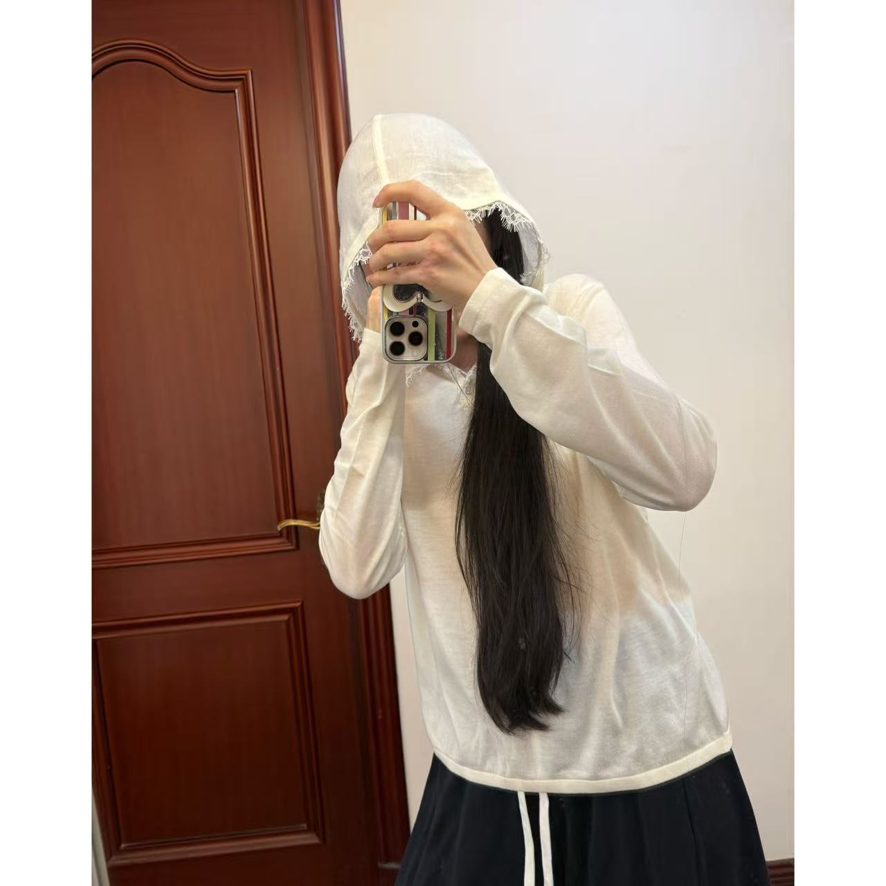 MCHIC| 真Z塬纱线!自留!26早秋新品蕾丝花边连帽精仿羊绒针织衫