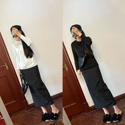 MCHIC | 原面料！I~~C26春夏新款 120支长绒棉长袖T恤 黑色白色