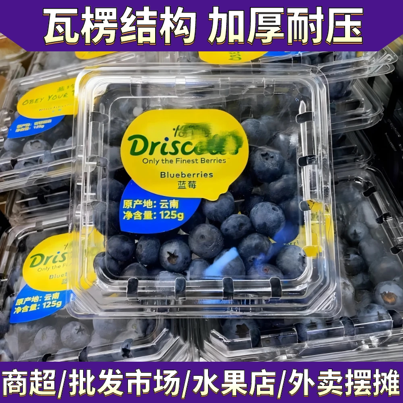 整箱一颗莓同款蓝莓盒125g贴纸透明塑料水果盒树莓一次性蓝莓盒子