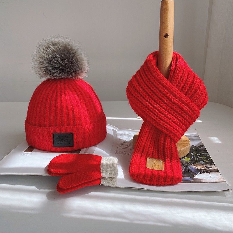 宝宝帽子秋冬季儿童帽子围巾套装男童女童可爱针织帽毛线帽围脖潮