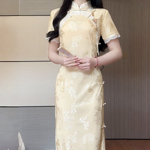 黄色旗袍女新中式改良双襟复古风年轻款少女日常可穿高级感连衣裙