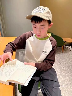 T恤中大童户外帐篷篝火纯棉圆领套头打底衫 儿童春秋新品 插肩长袖