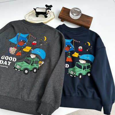 儿童秋冬露营加绒卫衣男童帐篷薄绒圆领套头衫大童山系防静电上衣