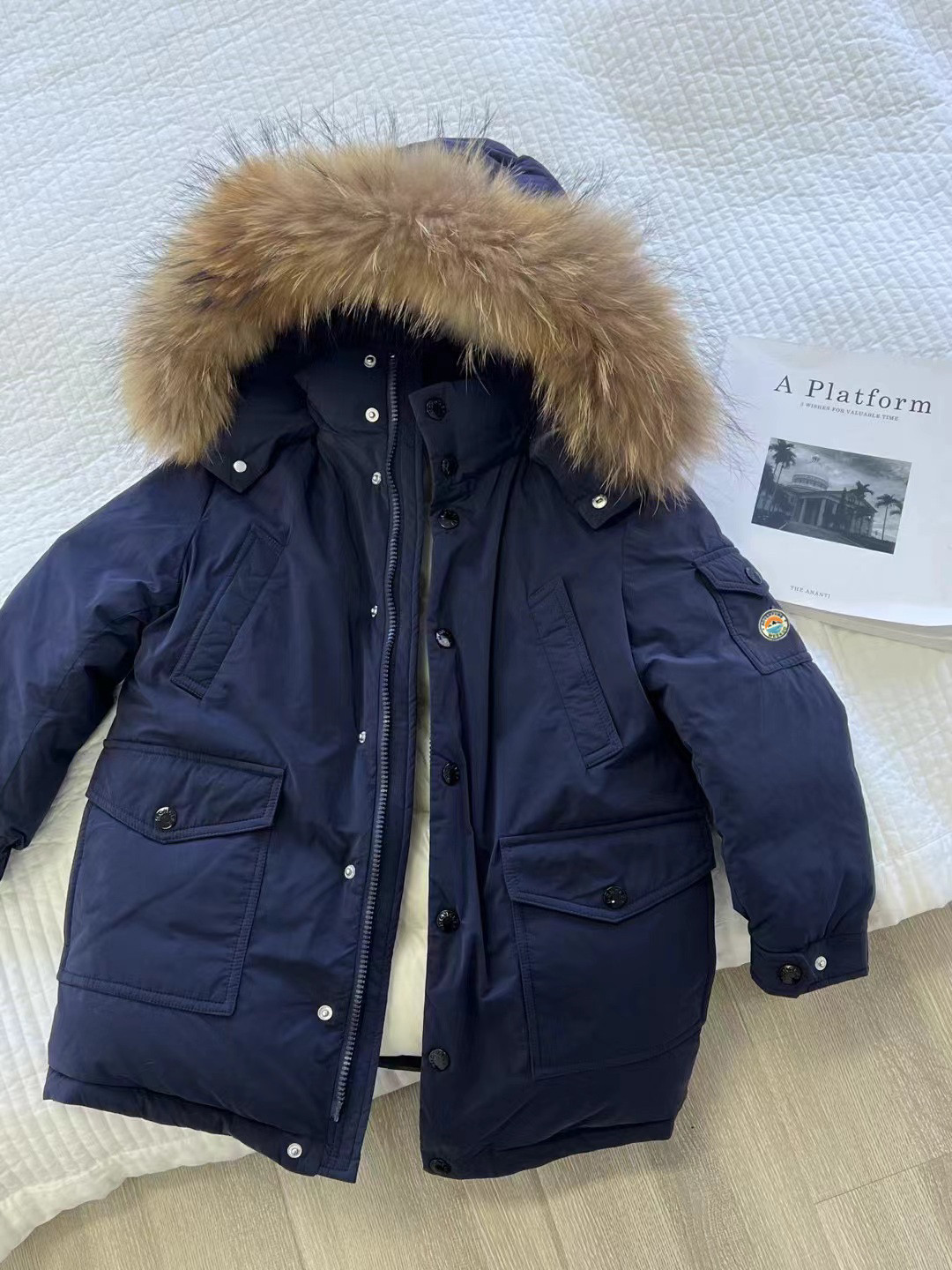 男童派克毛领中长款工装羽绒服