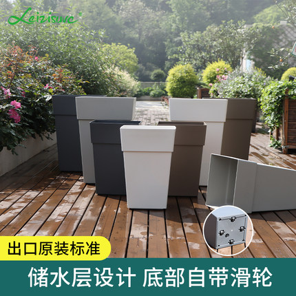 方形特大树脂盆带轮花盆植物北欧简约透气蓄水盆绣球室内外种植盆