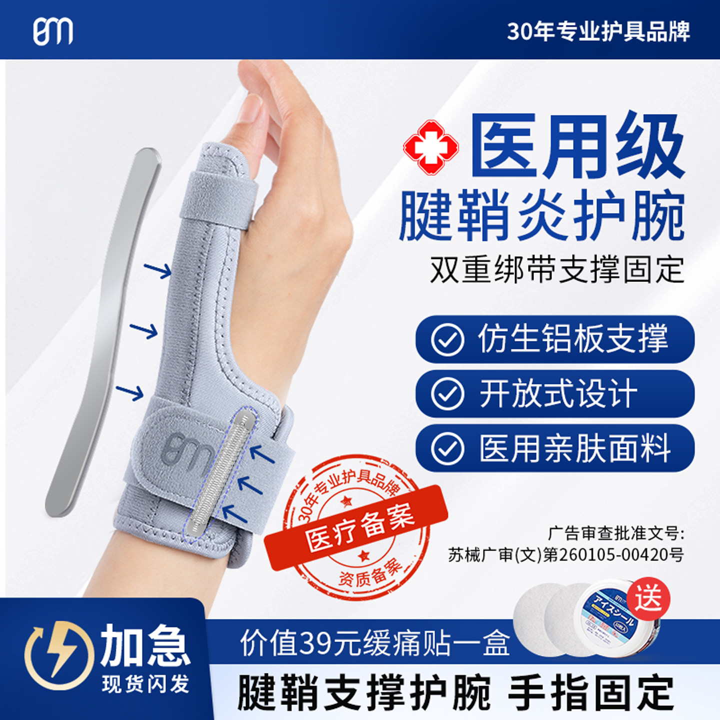 BM腱鞘炎护腕手腕大拇指护套手指固定器关节损伤护具骨折支具孕妇 - 实物图