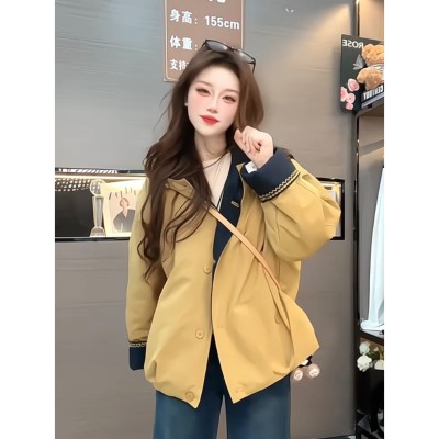 韩系连帽撞色加厚短外套女秋冬新款休闲百搭夹克小个子保暖冲锋衣