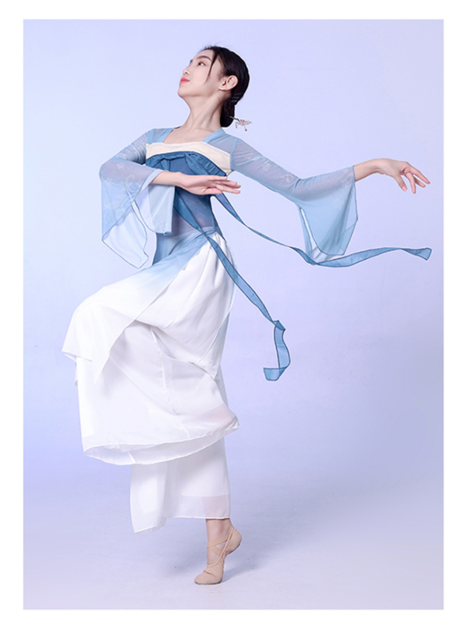 新款女童古典舞演出服飘逸纱衣儿童舞蹈练功服扇子舞中国风表演服