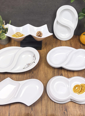 密胺双拼盘子商用醋泡花生双格碟凉菜盘饭店三拼浅盘仿瓷酒店餐具