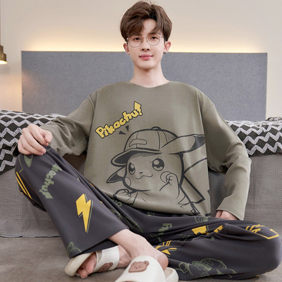 睡衣男款春秋季纯棉长袖青少年