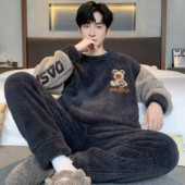 珊瑚绒秋冬季 加厚加绒保暖法兰绒冬款 男孩大码 睡衣男士 家居服套装