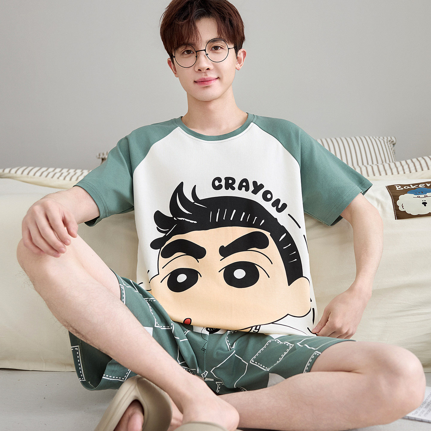 男士睡衣春夏季短袖纯棉大童中大学生青少年个性家居服套装可外穿