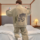 珊瑚绒加厚卡通青少年冬天法兰绒保暖拉链家居服套装 男士 睡衣冬季