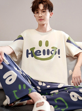 青少年睡衣男夏季纯棉短袖长裤卡通大童初高中学生加大码宽松薄款