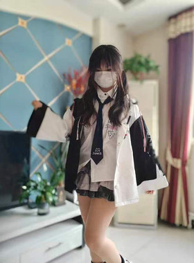 男女同款宽松慵懒春秋可爱外套日系二次元中学生减龄拼色恶魔开衫