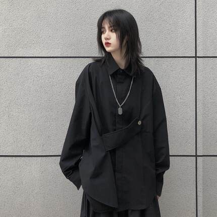 衬衫设计感小众秋季女装新款2021年山本风上衣长袖外穿百搭衬衣潮