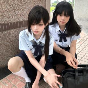 日系原创jk制服樱木北短袖 女刺绣上衣纯色百褶裙短裙学院风夏 衬衫