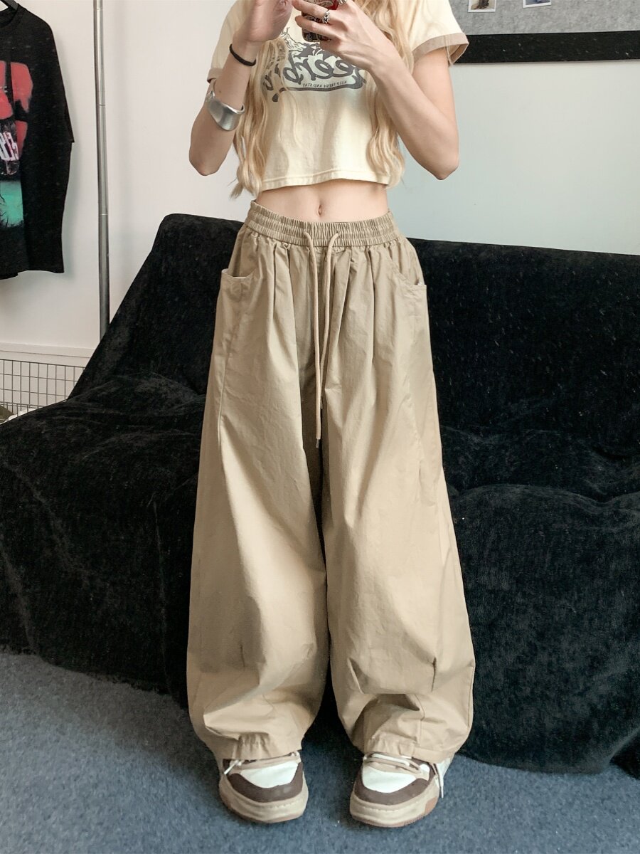 酷拽少女日系九分裤灯笼裤春季新款宽松百搭矮个子工装裤男女抽绳