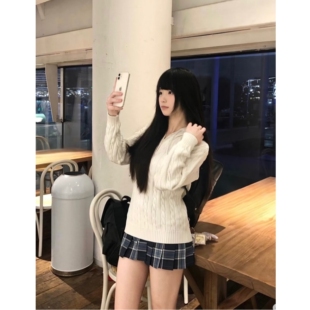 水济中麻花套头毛衣JK外套秋冬学院风校供感长袖针织上衣格裙套装