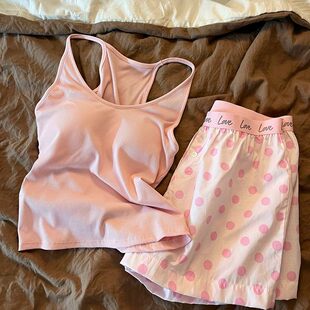 分体式宽松粉色带胸垫吊带睡衣女2026夏季可外穿休闲居家服套装