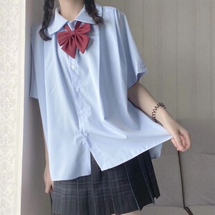 2021夏季新款日系短袖衬衫女学生韩版宽松小众设计感娃娃领JK衬衣