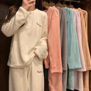 睡衣女秋冬暖暖可爱套装珊瑚绒居家外穿百搭休闲宽松保暖仙女睡衣