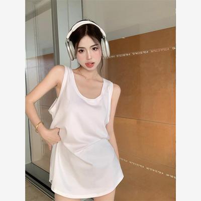慵懒工字白色内搭吊带背心女夏薄款外穿宽松无袖T恤中长坎肩上衣