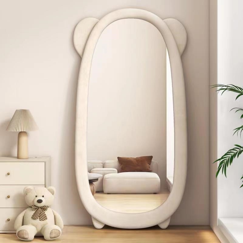 奶油风穿衣镜全身镜可爱小熊卧室温暖风ins女生家用落地试衣镜子