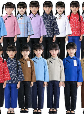 村姑服装儿童农村花衣服乡村风女孩福妮儿演出服农民补丁民国女童