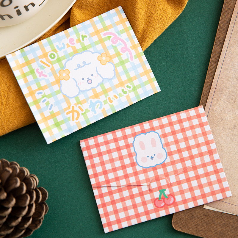 ins风简约卡通可爱格子小熊信封留言小卡片生日圣诞节日祝福贺卡