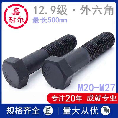 12.9级GB5782高强度六角头螺栓M27m24M20*220X36加长外六角螺丝杆