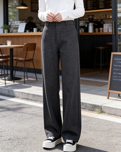 小慧小码xxs码加绒裤子女小个子加厚窄版阔腿裤显高直筒毛呢裤