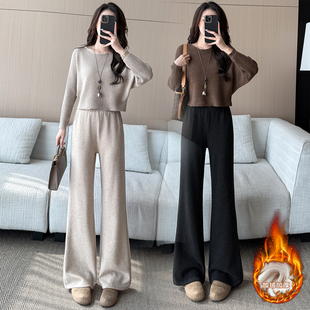 小慧姑娘小个子XXS码加绒糯米休闲宽松直筒微喇裤女加绒松紧腰裤